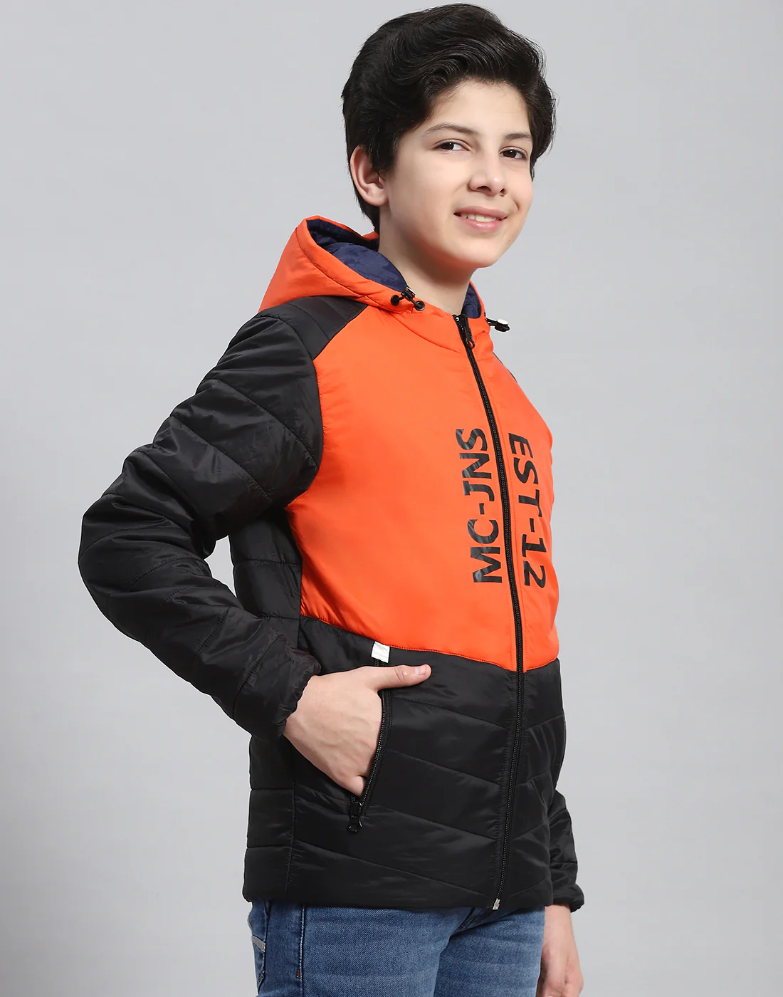 Boys Orange Solid Collar Full Sleeve Boys Jacket - Image 4
