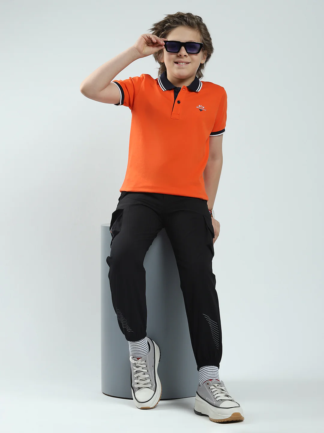 Boys Orange Solid Collar Half Sleeve T-Shirt - Image 2