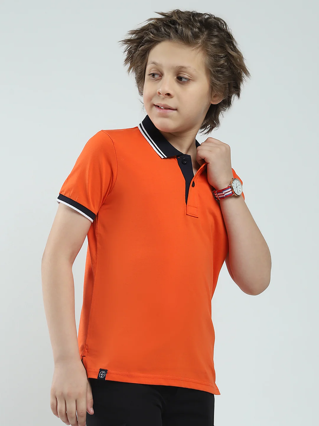 Boys Orange Solid Collar Half Sleeve T-Shirt - Image 4