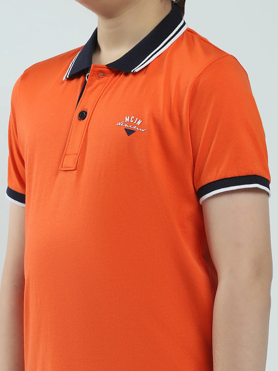 Boys Orange Solid Collar Half Sleeve T-Shirt - Image 6