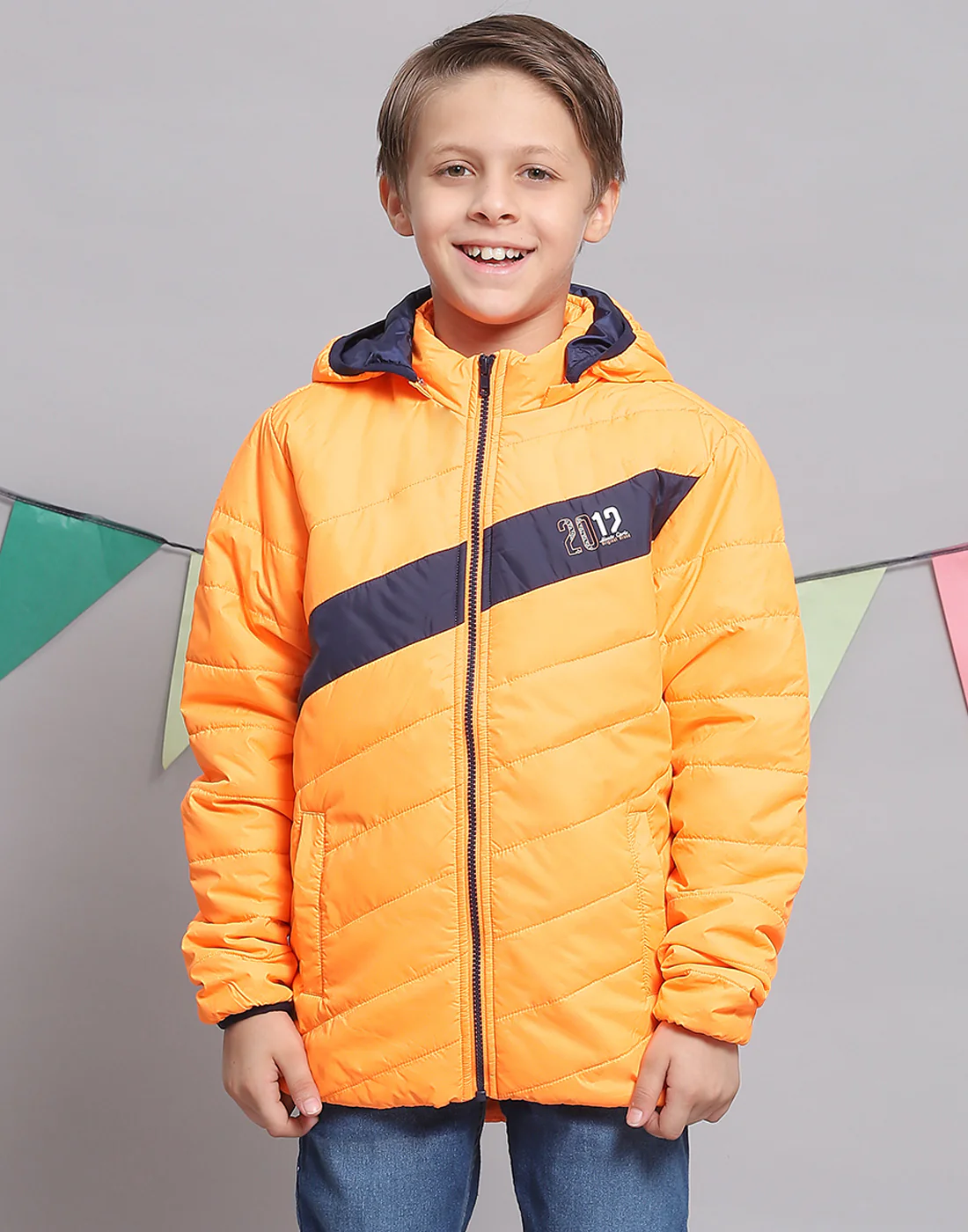 Boys Orange Solid Hooded Full Sleeve Boys Jacket - Image 3