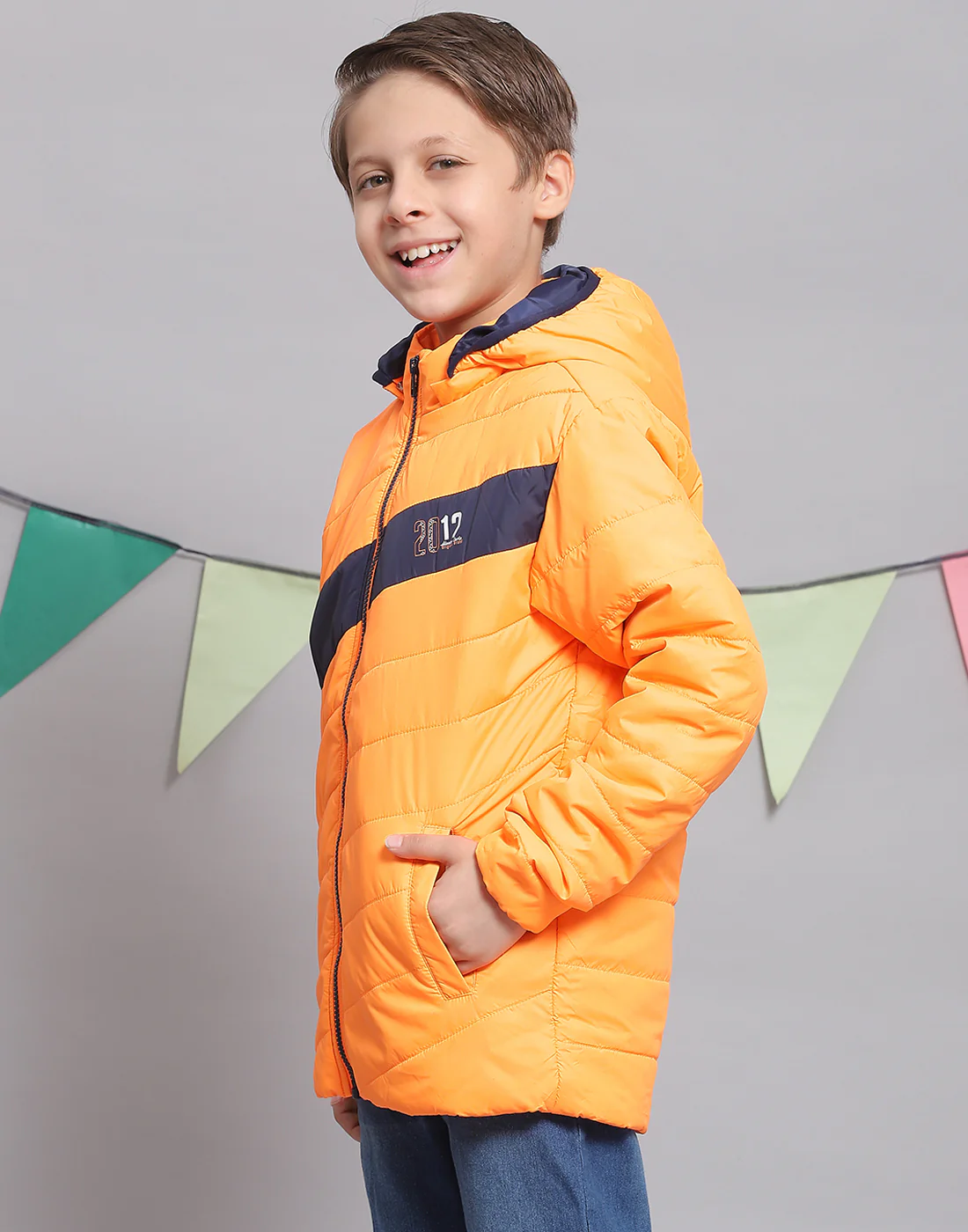 Boys Orange Solid Hooded Full Sleeve Boys Jacket - Image 4