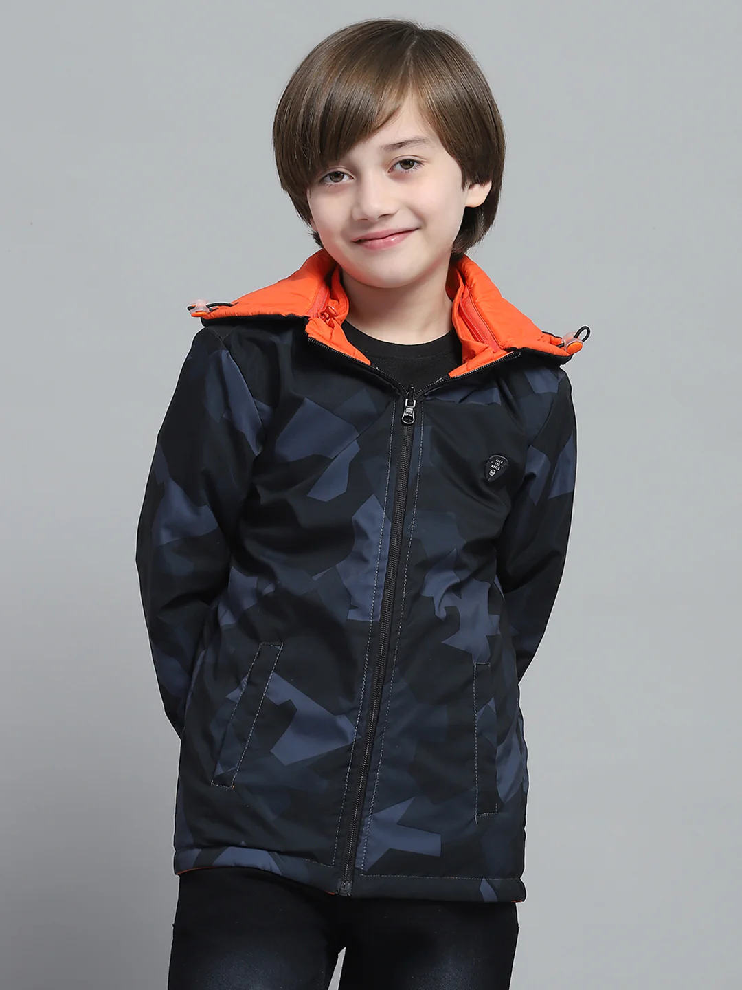 Boys Orange Solid Hooded Full Sleeve Reversible Jacket - Image 8
