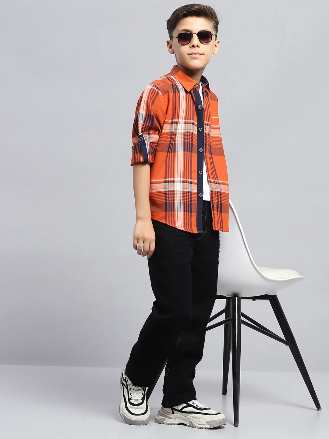 Boys Orange Stripe Collar Full Sleeve Shirt - Image 2