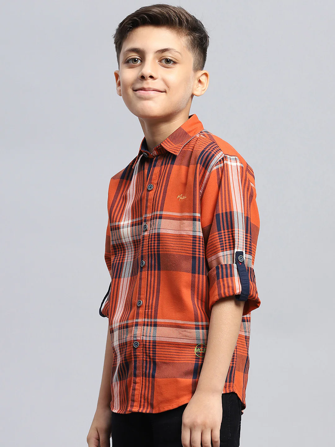 Boys Orange Stripe Collar Full Sleeve Shirt - Image 3