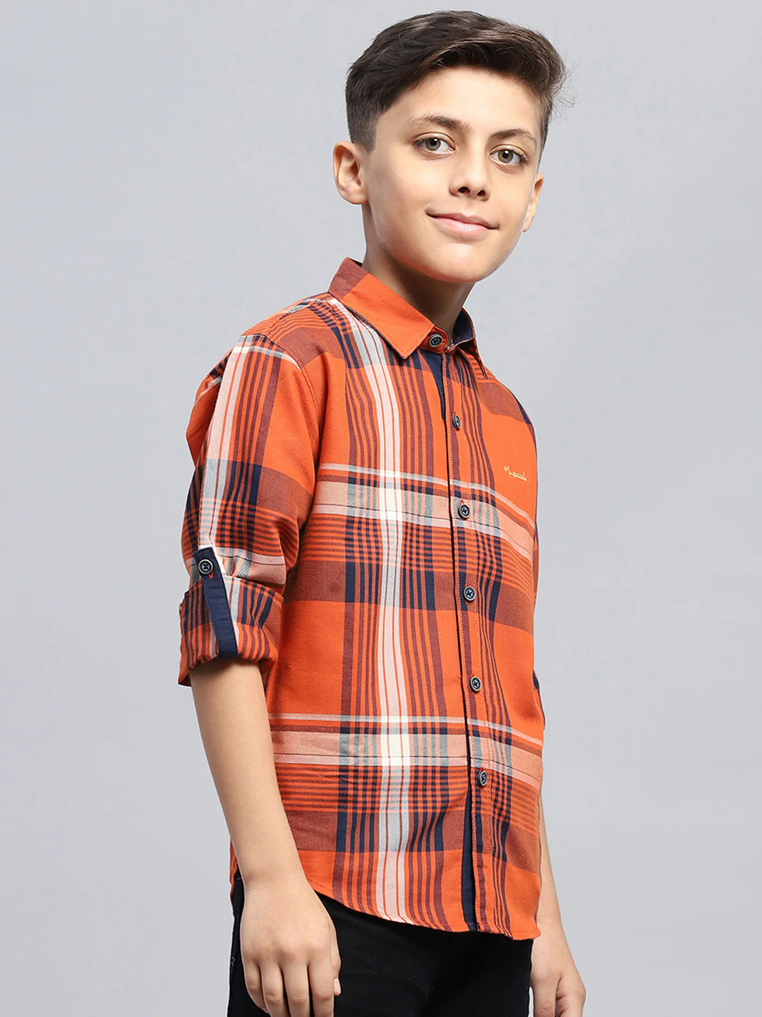 Boys Orange Stripe Collar Full Sleeve Shirt - Image 4