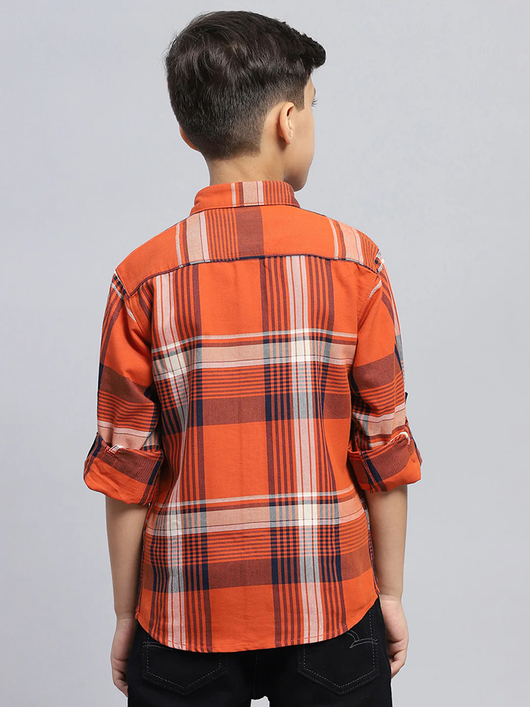Boys Orange Stripe Collar Full Sleeve Shirt - Image 5