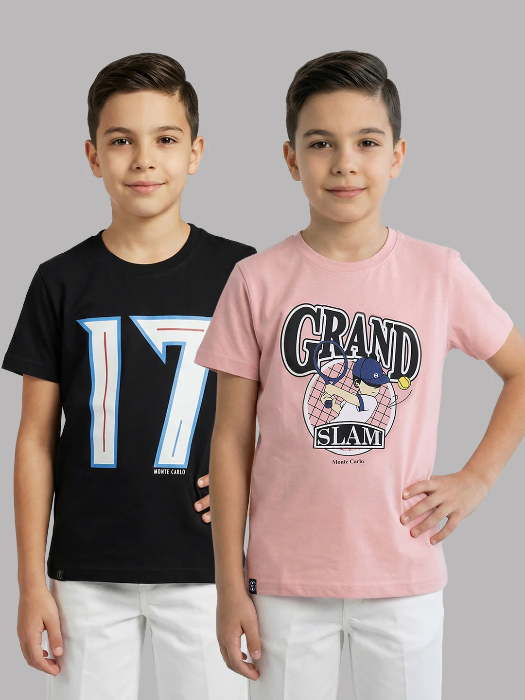 Boys Peach & Black Printed Round Neck Half Sleeve T-Shirt (Pack of 2)