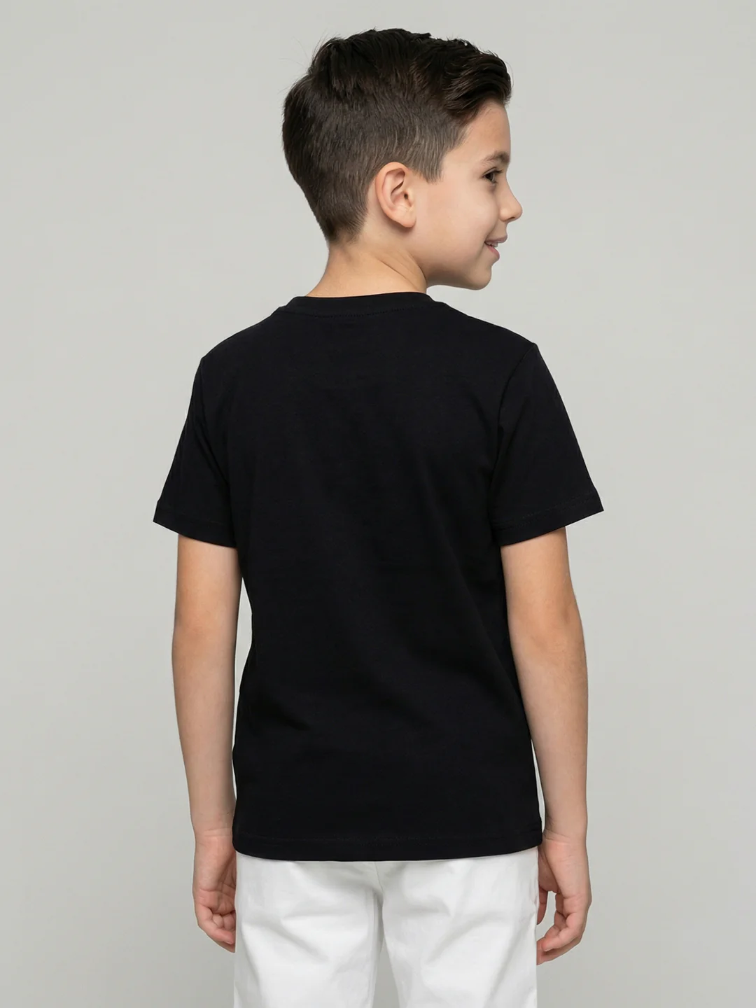Boys Peach & Black Printed Round Neck Half Sleeve T-Shirt (Pack of 2) - Image 3