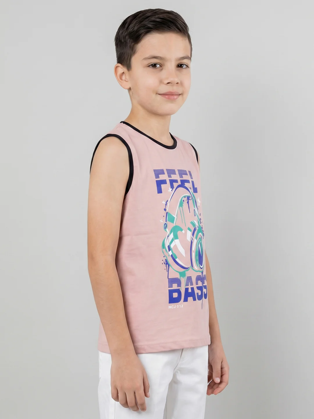 Boys Peach & Black Printed Round Neck Sleeveless T-Shirt (Pack of 2) - Image 10