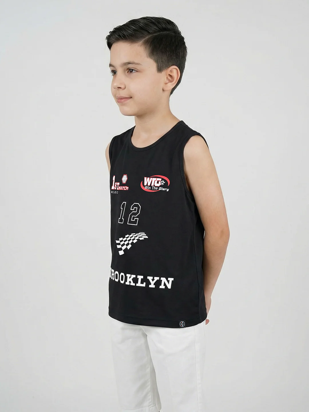 Boys Peach & Black Printed Round Neck Sleeveless T-Shirt (Pack of 2) - Image 2