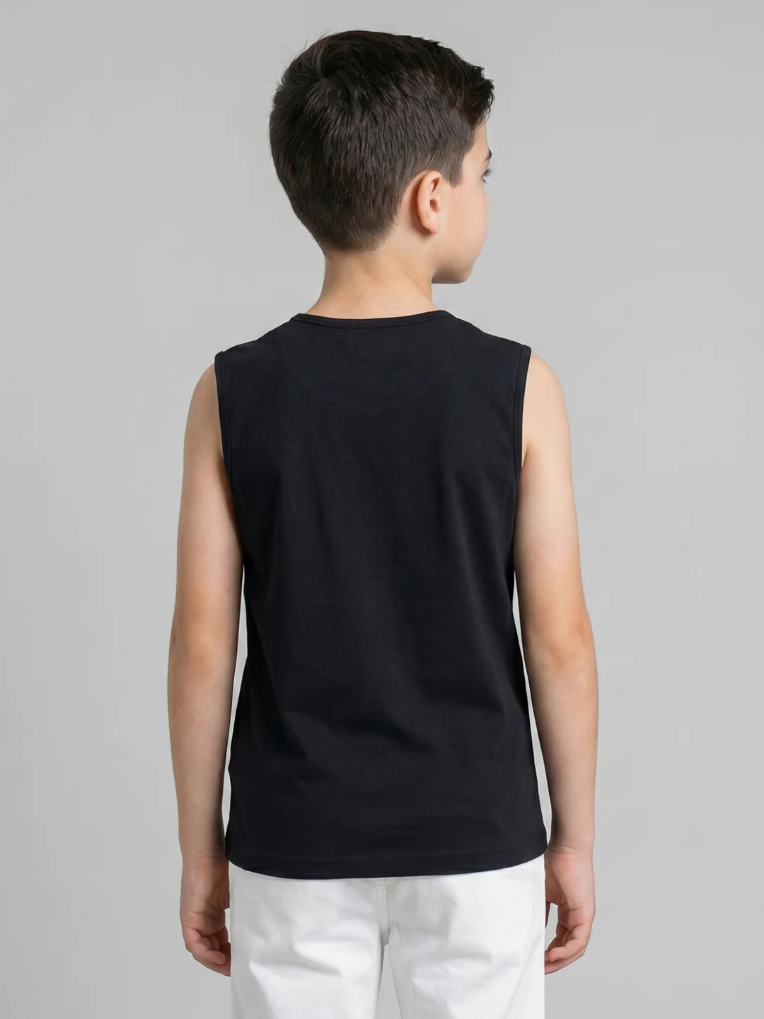 Boys Peach & Black Printed Round Neck Sleeveless T-Shirt (Pack of 2) - Image 5