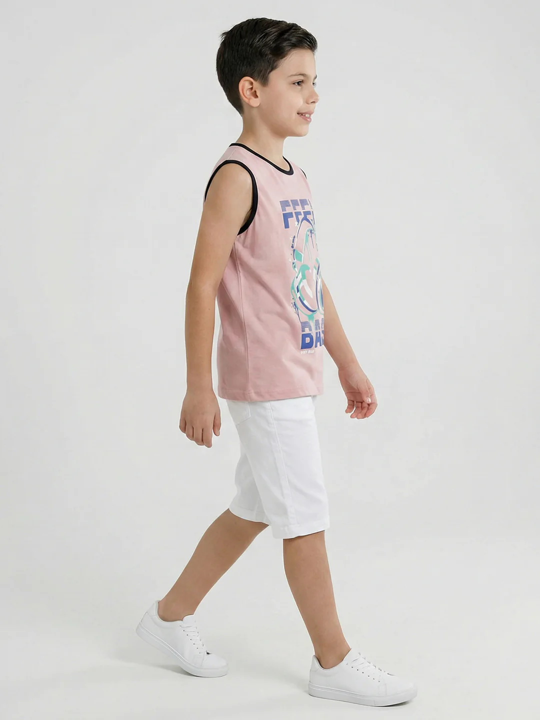 Boys Peach & Black Printed Round Neck Sleeveless T-Shirt (Pack of 2) - Image 6