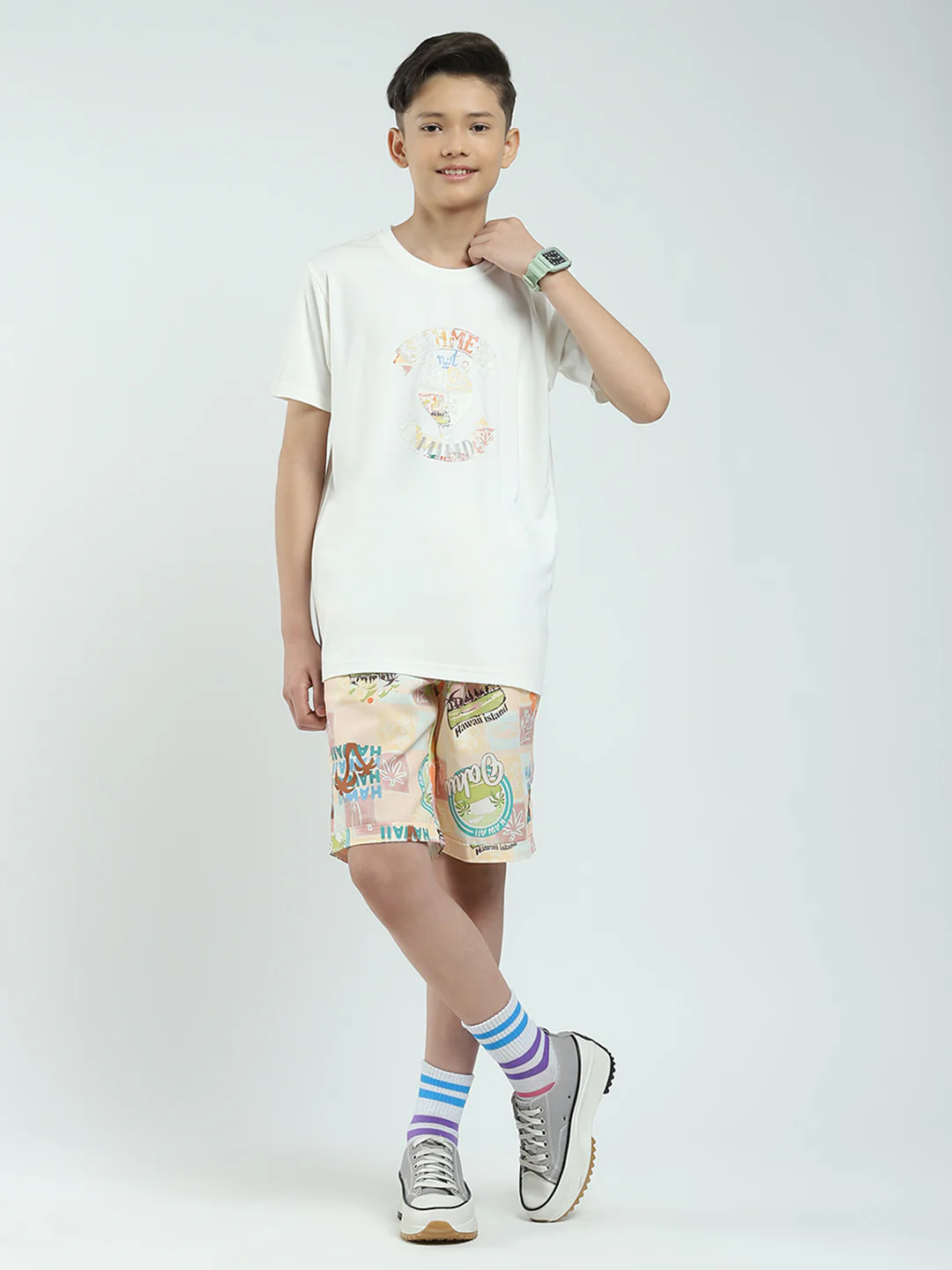 Boys Peach Printed Collar Half Sleeve Cords Set - Image 7