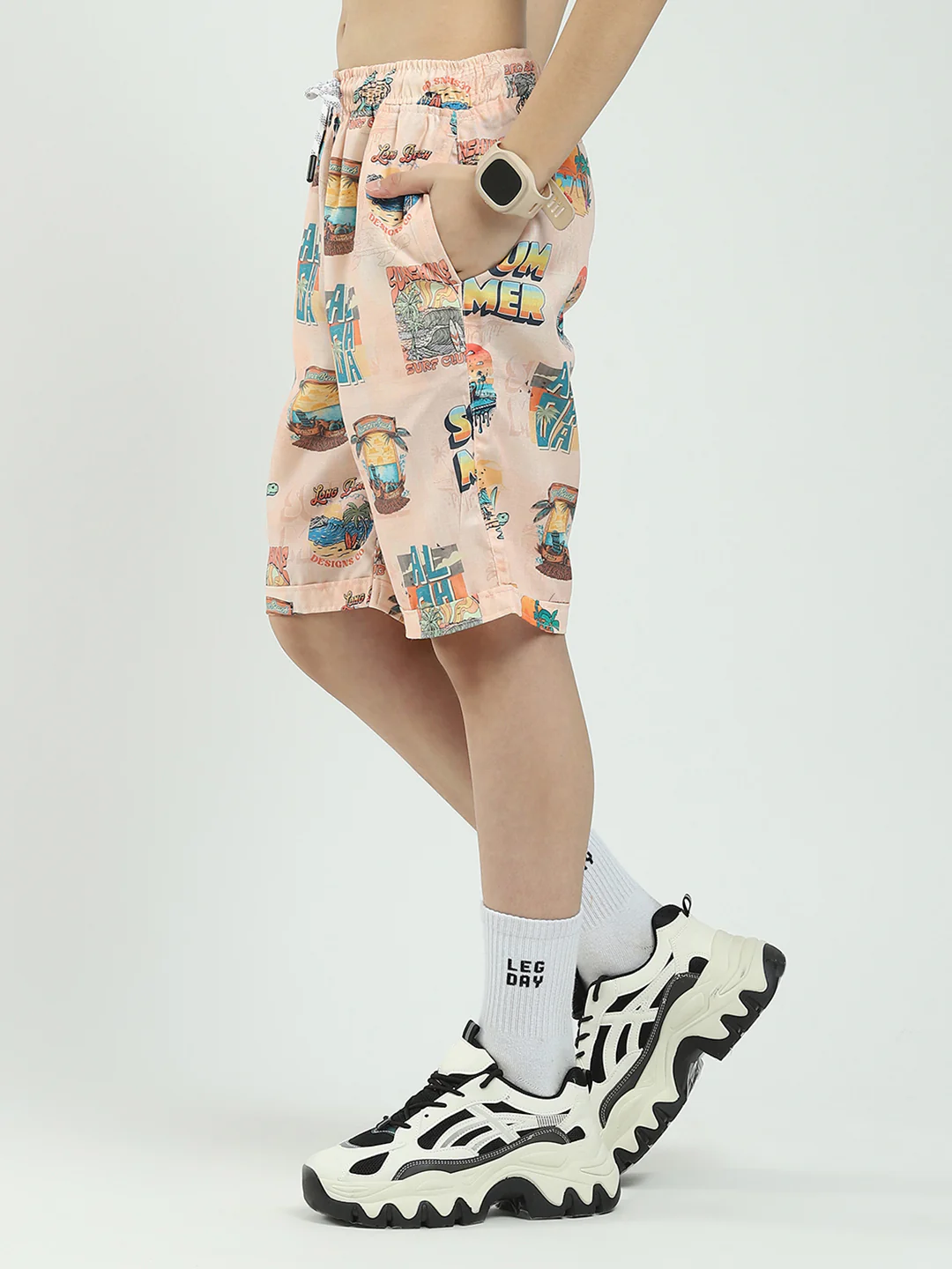 Boys Peach Printed Collar Half Sleeve Cords Set - Image 7