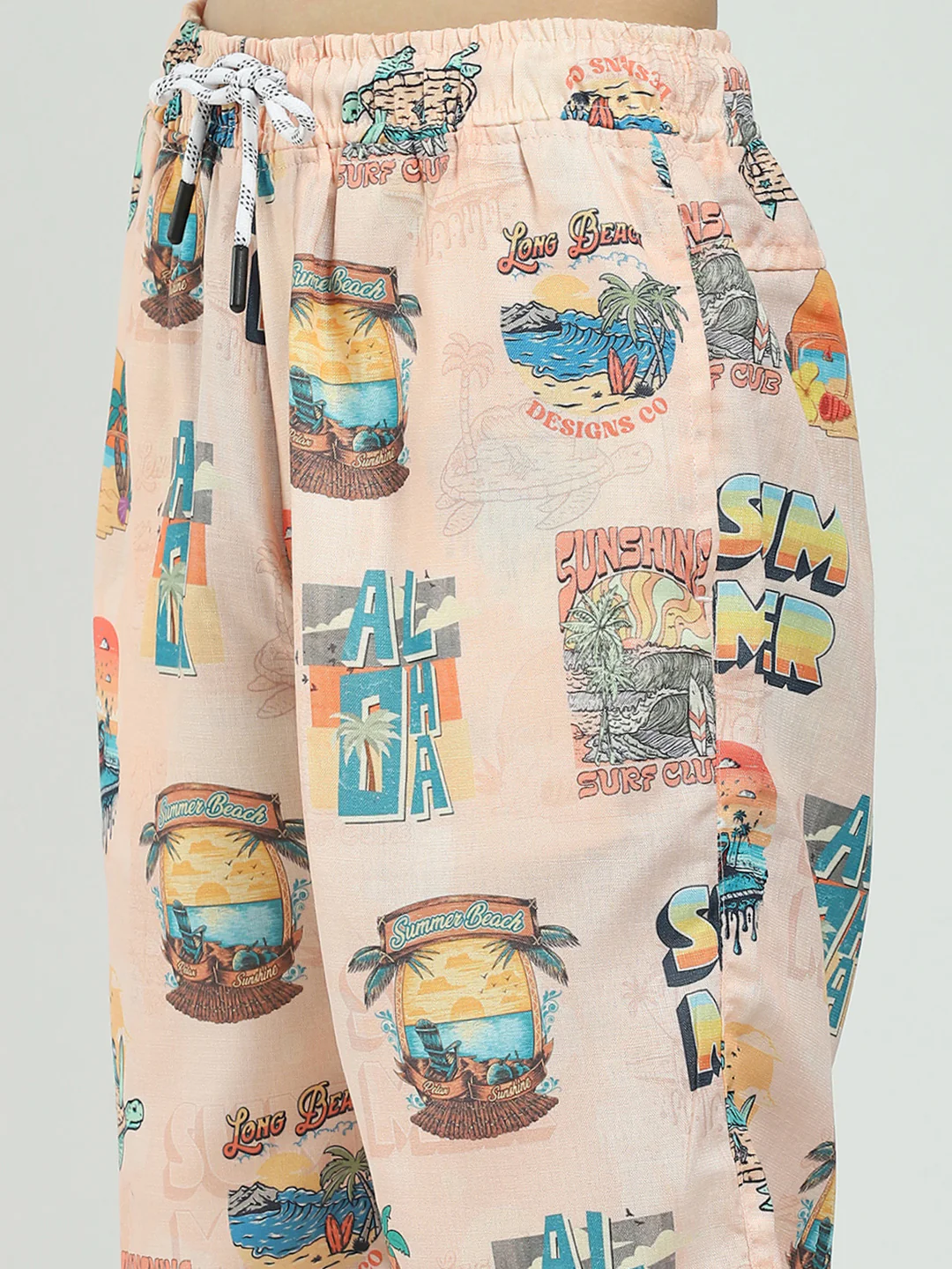 Boys Peach Printed Collar Half Sleeve Cords Set - Image 9