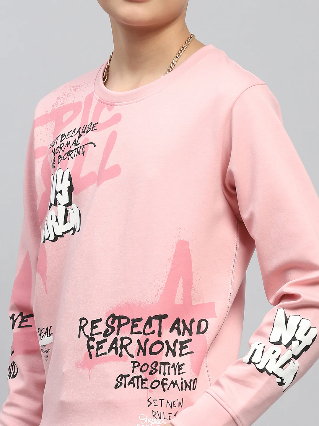 Boys Peach Printed Round Neck Full Sleeve Sweatshirt - Image 7