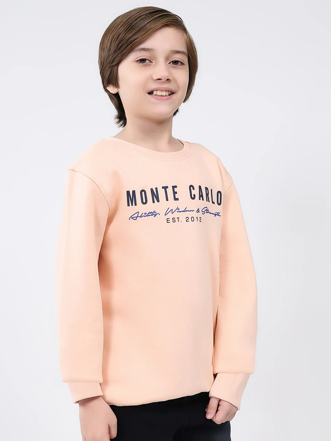 Boys Peach Printed Round Neck Full Sleeve Sweatshirt - Image 4