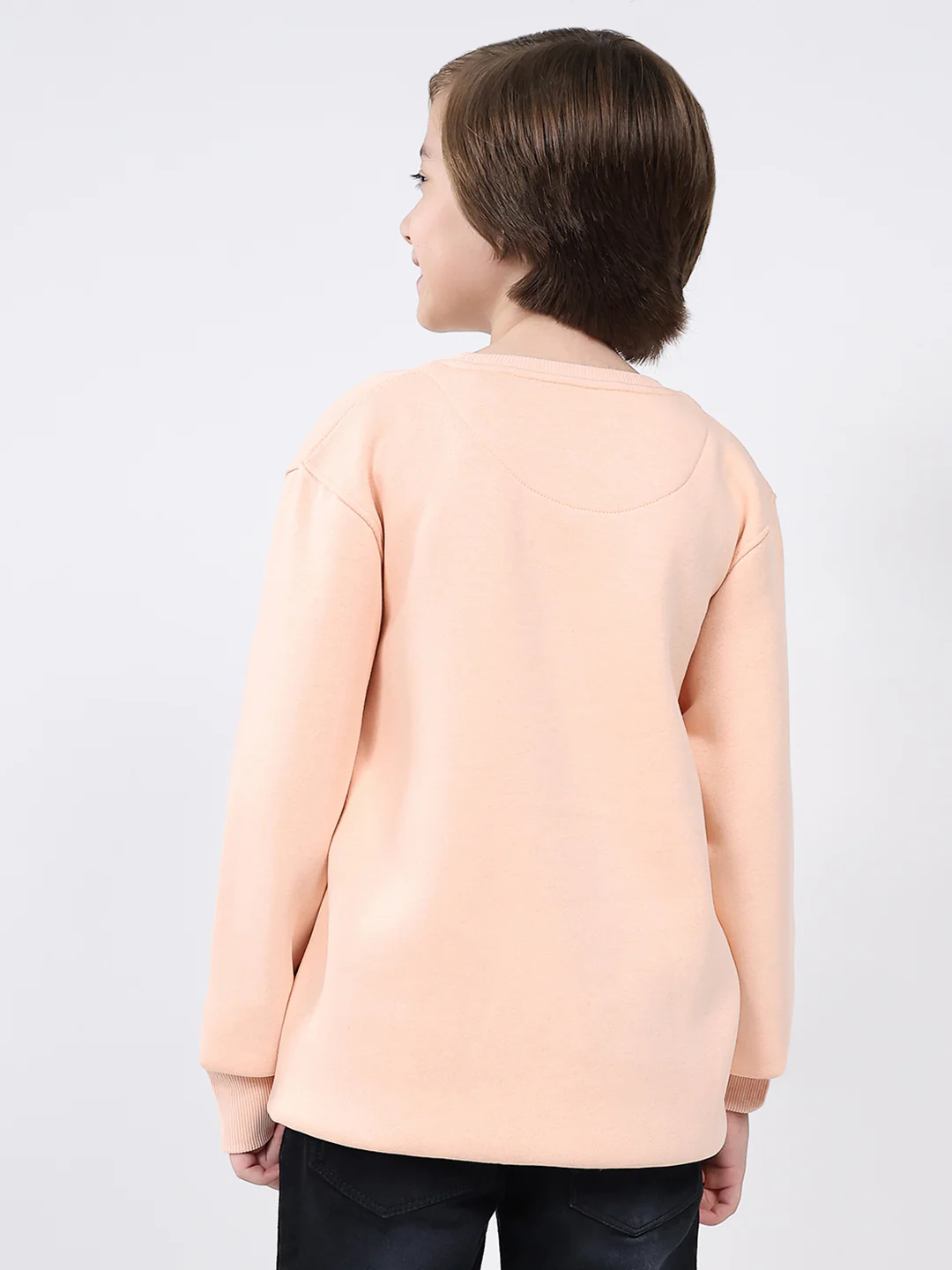Boys Peach Printed Round Neck Full Sleeve Sweatshirt - Image 5