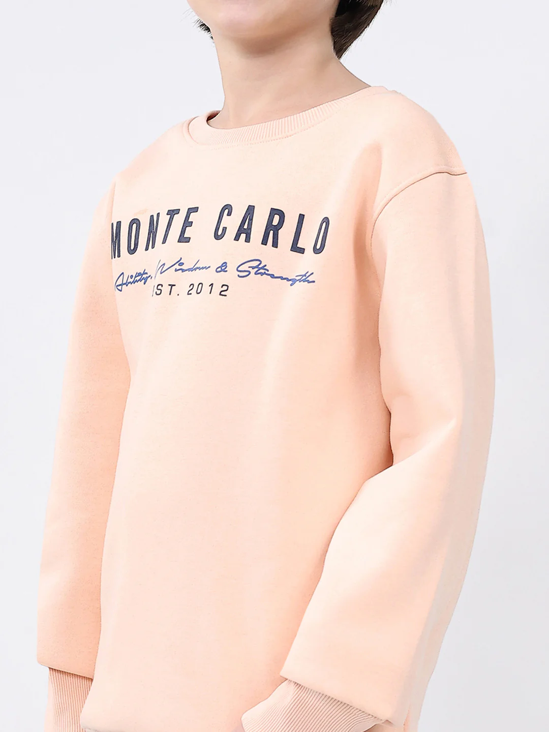 Boys Peach Printed Round Neck Full Sleeve Sweatshirt - Image 7