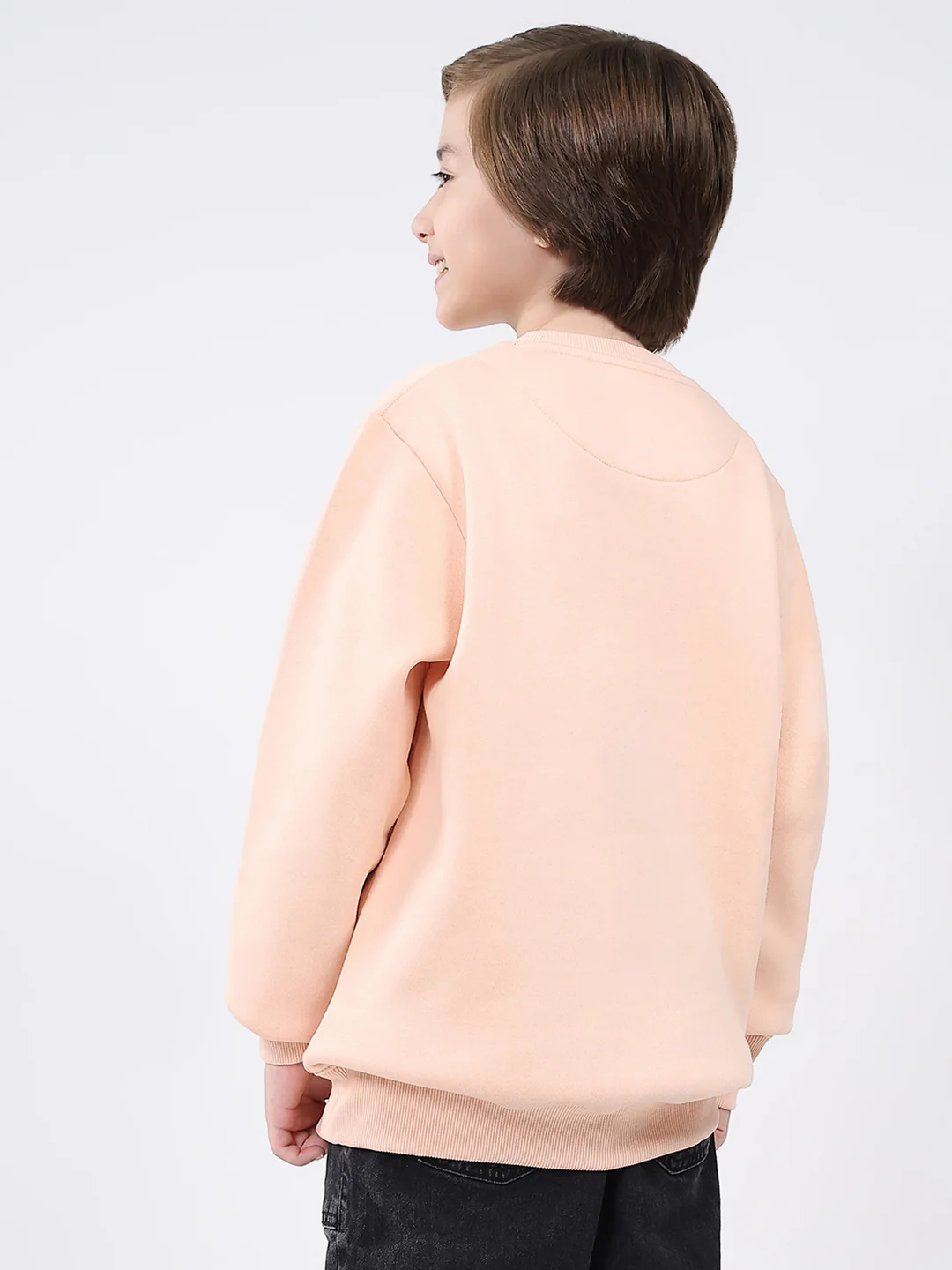 Boys Peach Printed Round Neck Full Sleeve Sweatshirt - Image 5