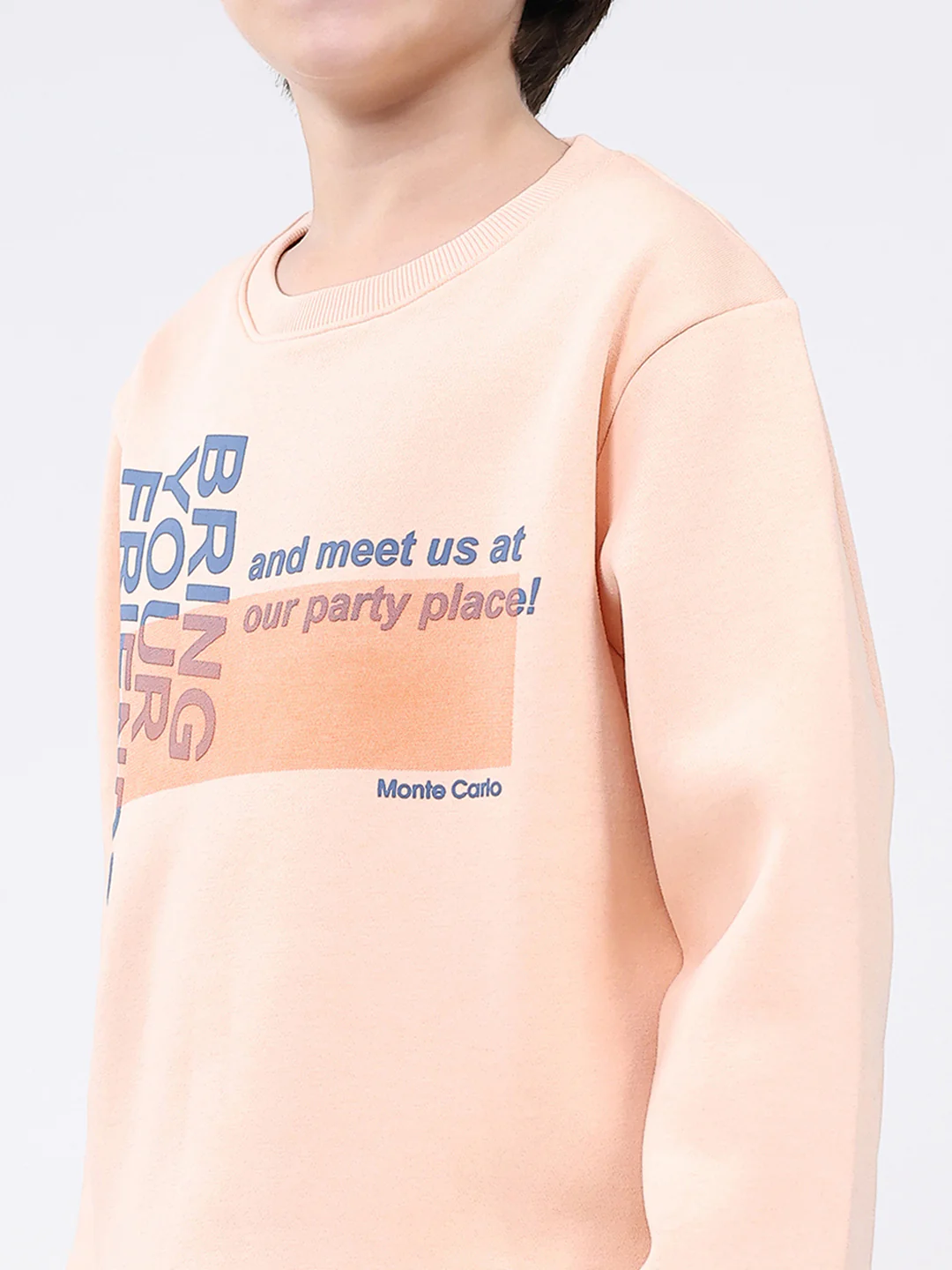 Boys Peach Printed Round Neck Full Sleeve Sweatshirt - Image 6