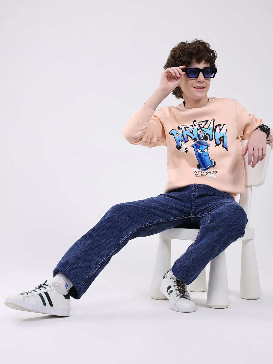 Boys Peach Printed Round Neck Full Sleeve Sweatshirt - Image 2