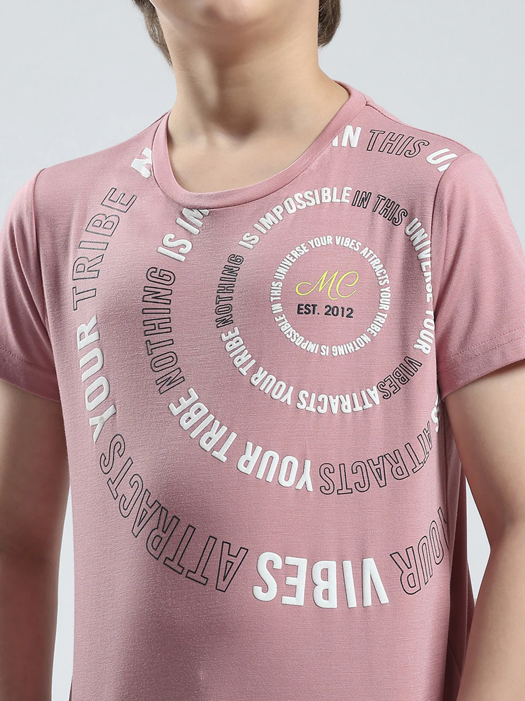 Boys Peach Printed Round Neck Half Sleeve T-Shirt - Image 7