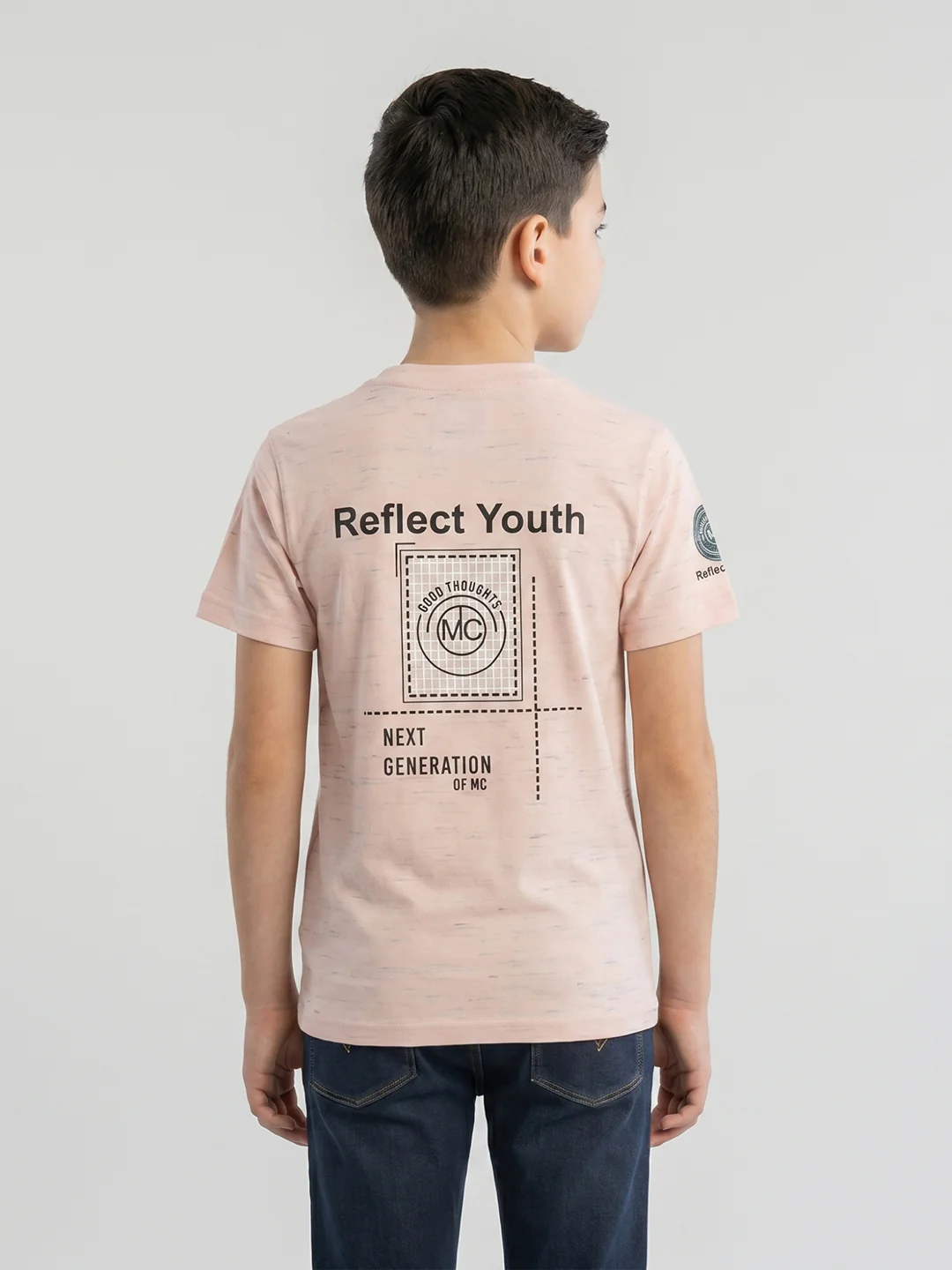 Boys Peach Printed Round Neck Half Sleeve T-Shirt - Image 4