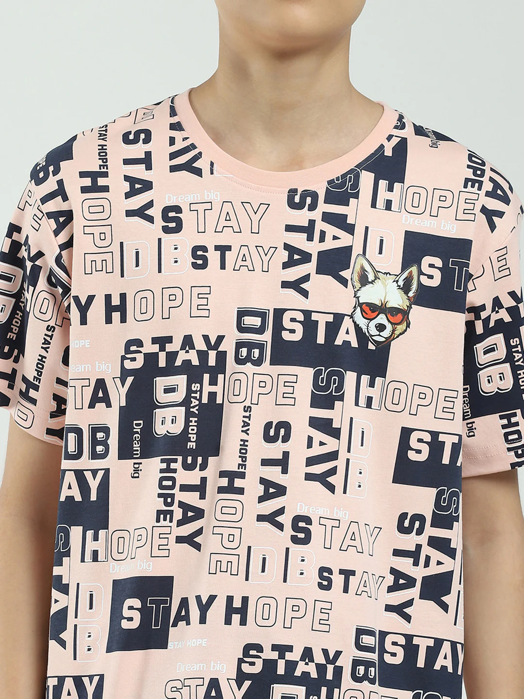 Boys Peach Printed Round Neck Half Sleeve Bermuda Set - Image 8