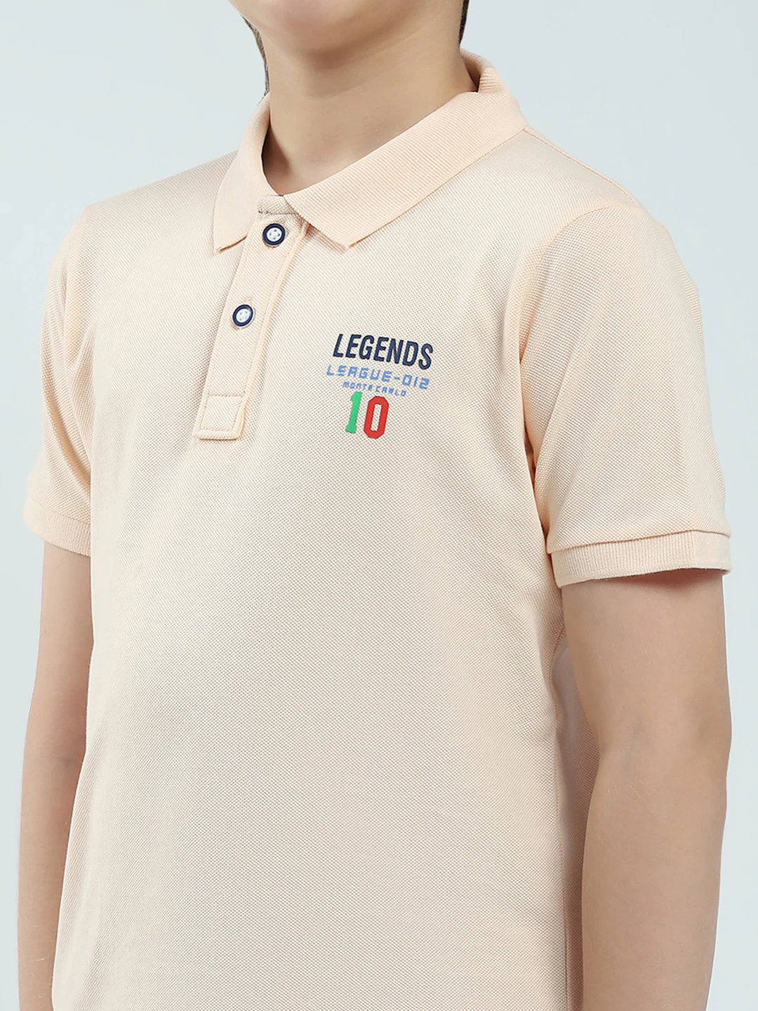 Boys Peach Solid Collar Half Sleeve T-Shirt - Image 6