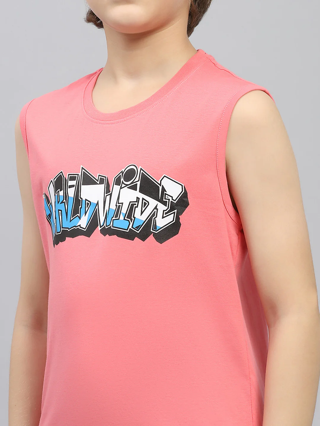 Boys Pink & Black Printed Round Neck Sleeveless T-Shirt (Pack of 2) - Image 10