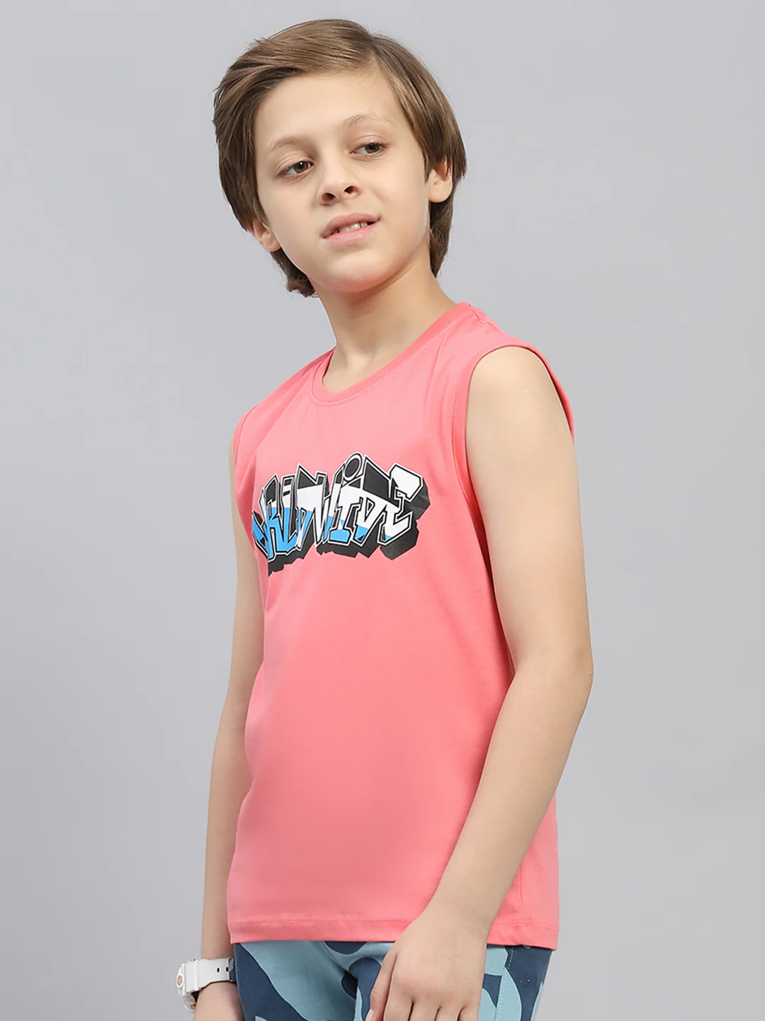 Boys Pink & Black Printed Round Neck Sleeveless T-Shirt (Pack of 2) - Image 4