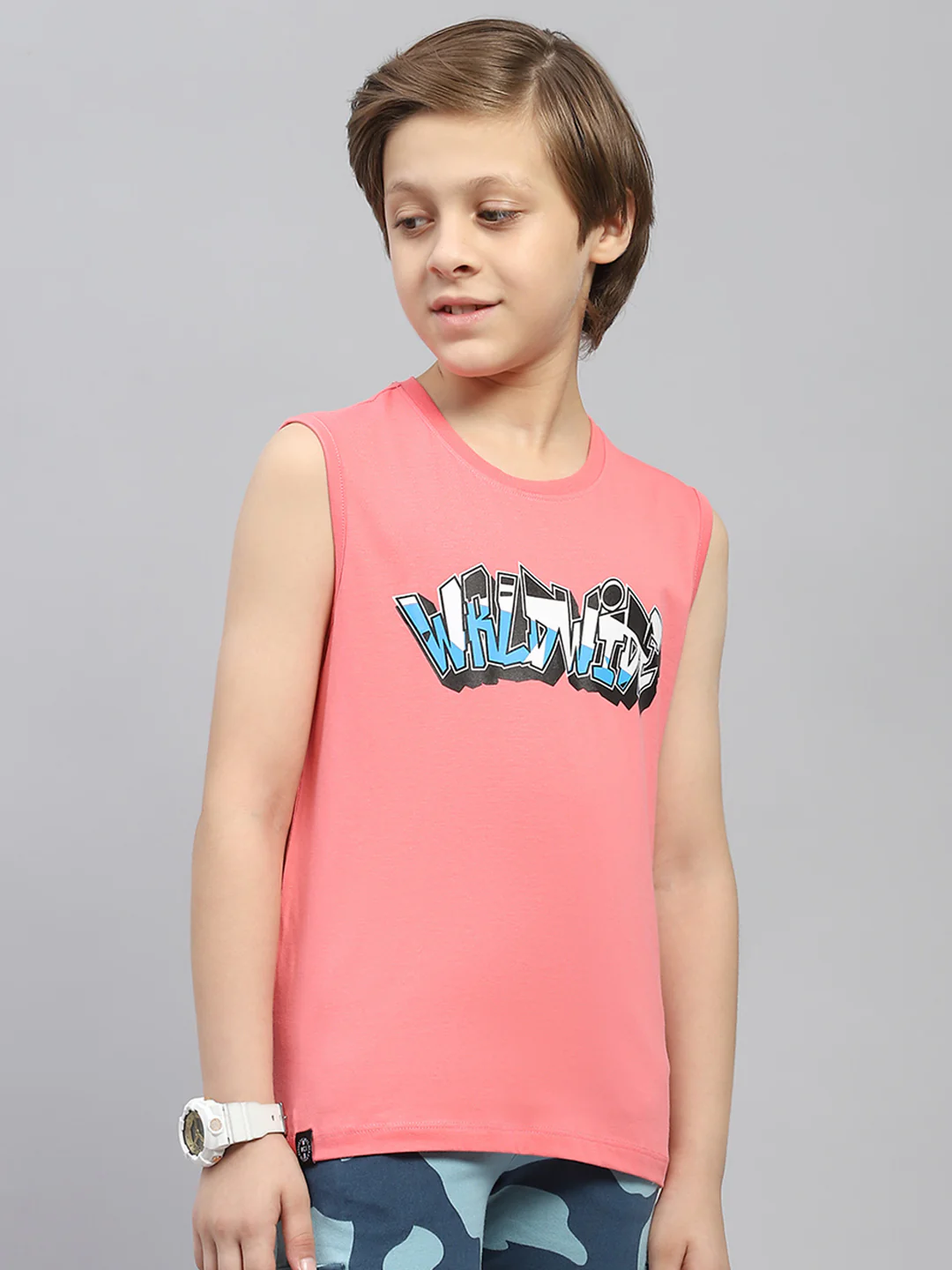 Boys Pink & Black Printed Round Neck Sleeveless T-Shirt (Pack of 2) - Image 5