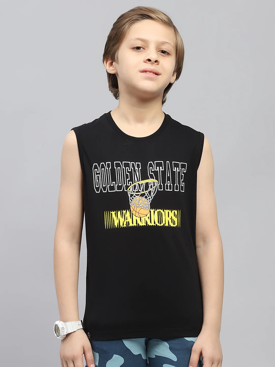 Boys Pink & Black Printed Round Neck Sleeveless T-Shirt (Pack of 2) - Image 7
