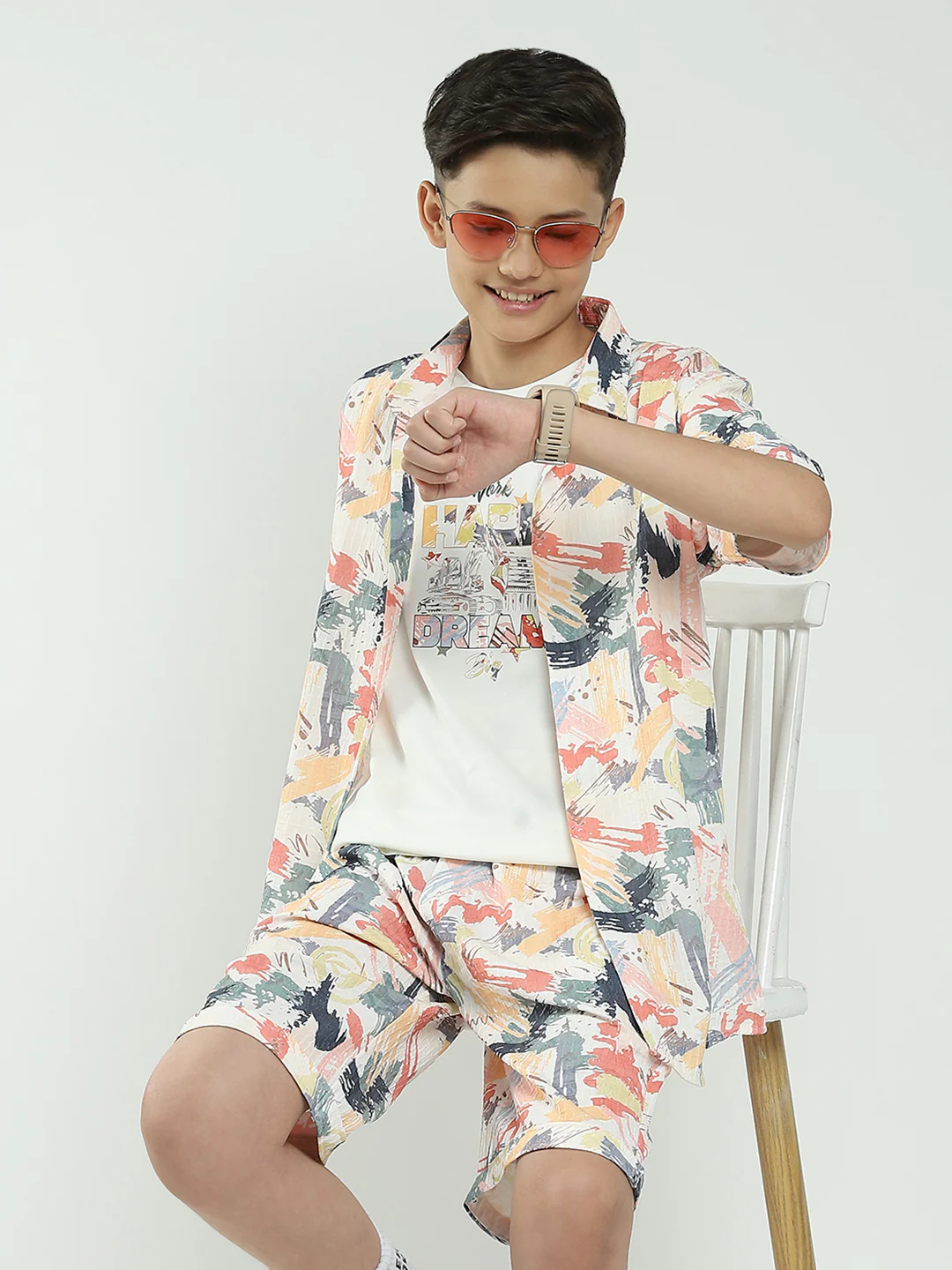 Boys Pink Printed Collar Half Sleeve Cords Set - Image 6