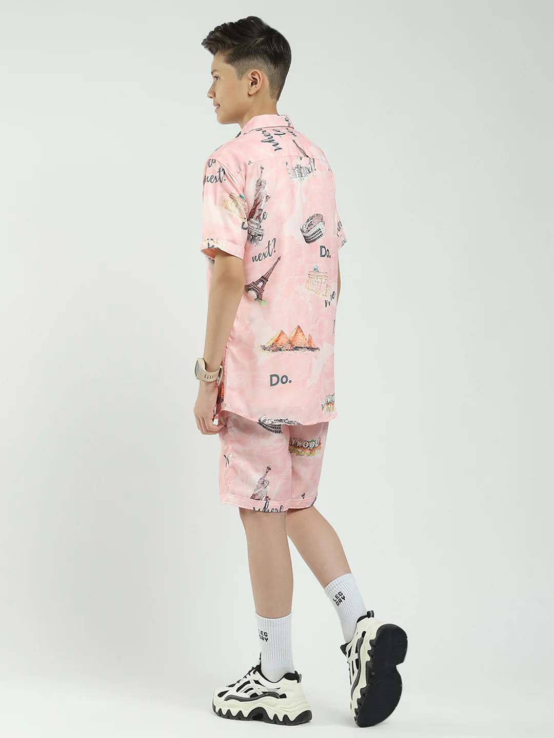 Boys Pink Printed Collar Half Sleeve Cords Set - Image 5