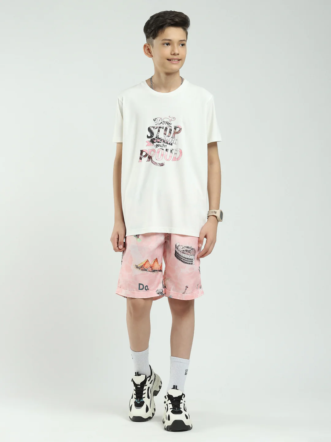 Boys Pink Printed Collar Half Sleeve Cords Set - Image 7