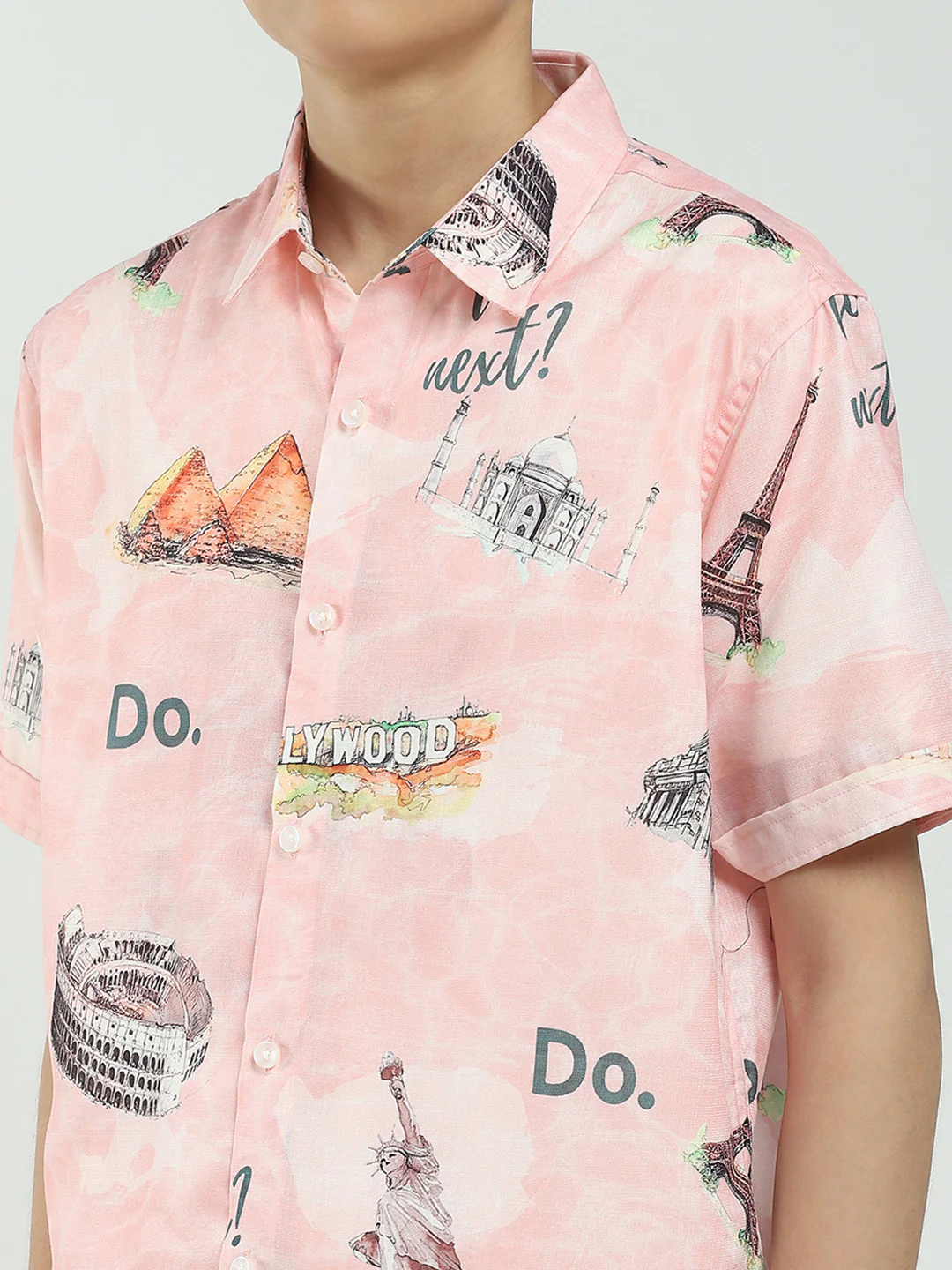 Boys Pink Printed Collar Half Sleeve Cords Set - Image 9