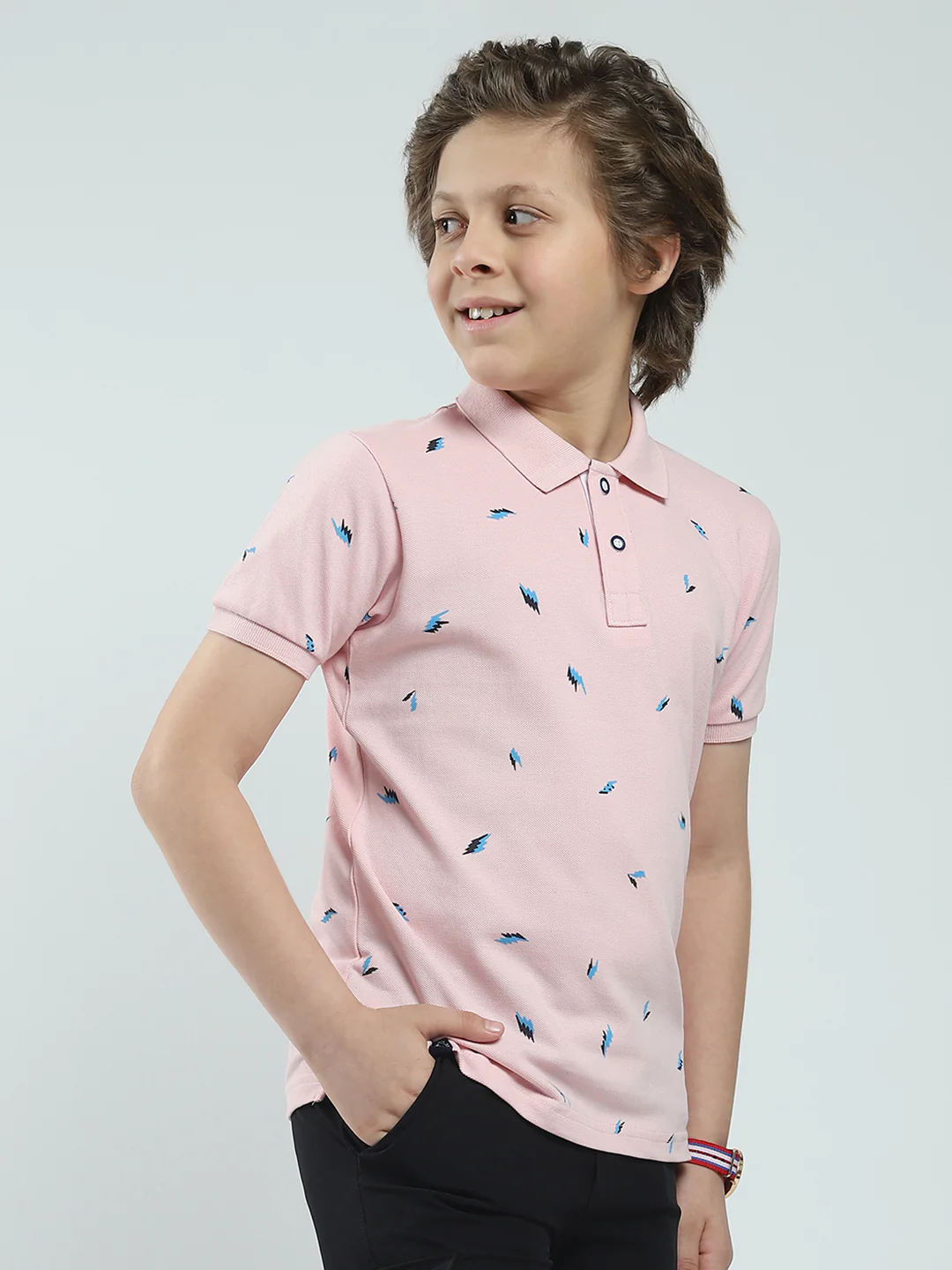 Boys Pink Printed Collar Half Sleeve T-Shirt - Image 4