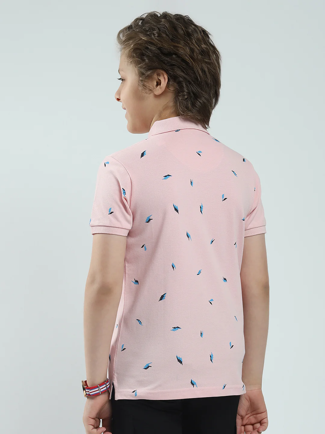 Boys Pink Printed Collar Half Sleeve T-Shirt - Image 5