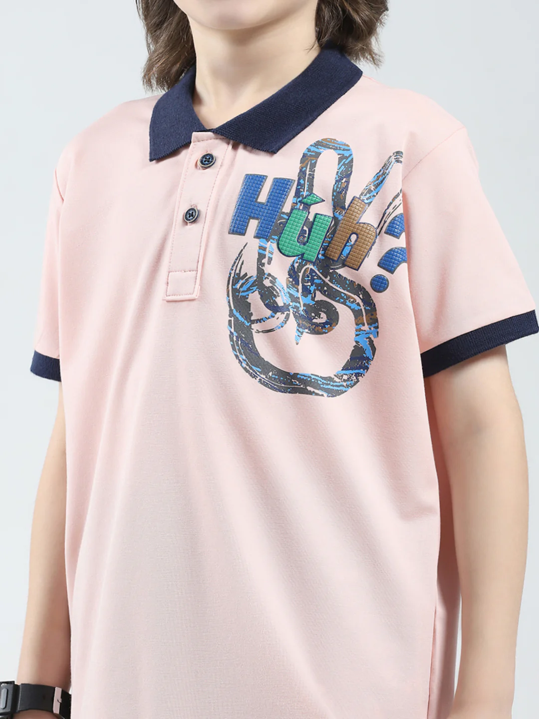 Boys Pink Printed Collar Half Sleeve T-Shirt - Image 6