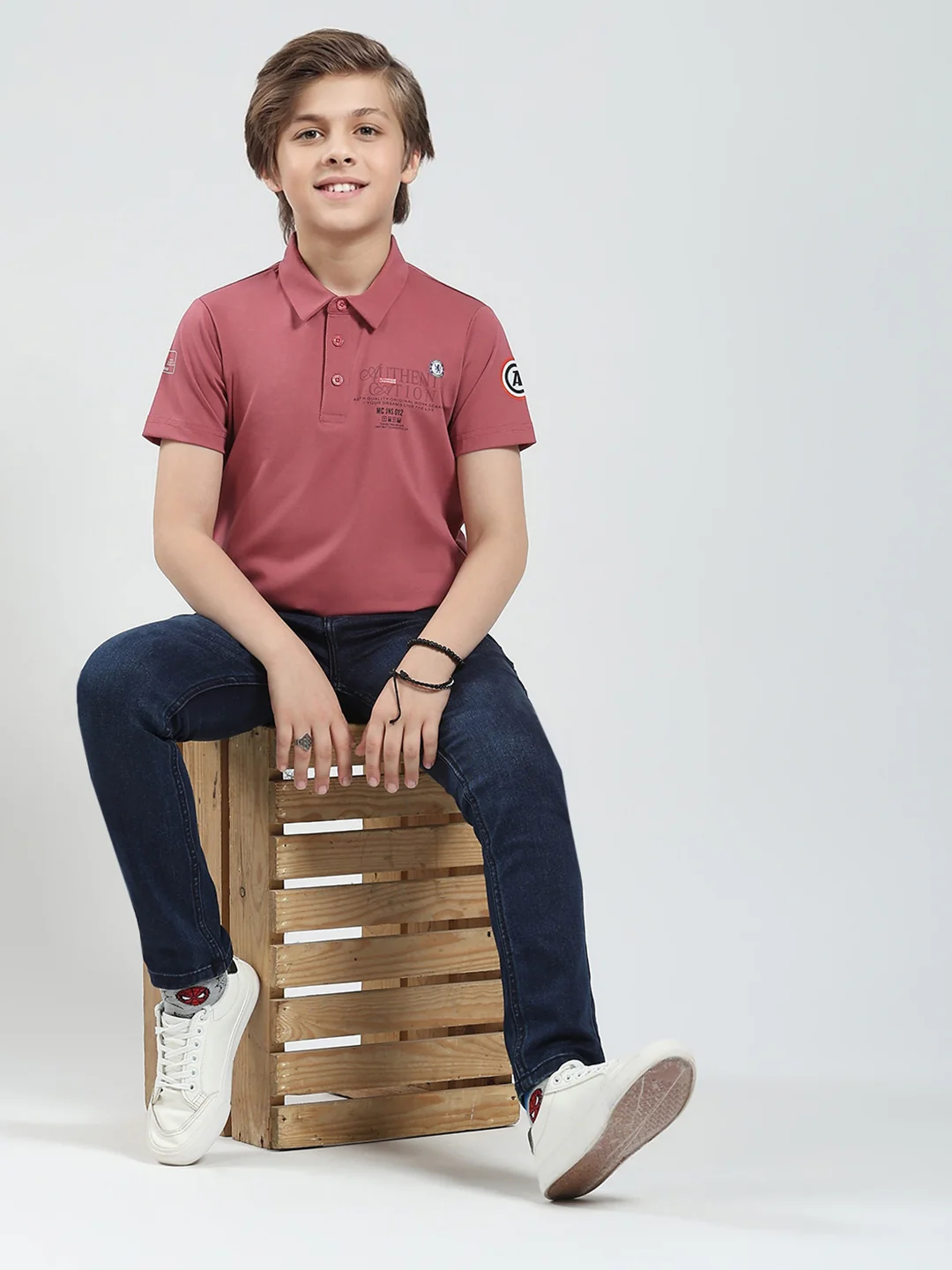 Boys Pink Printed Collar Half Sleeve T-Shirt - Image 2
