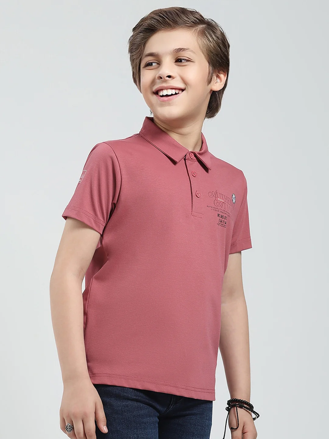 Boys Pink Printed Collar Half Sleeve T-Shirt - Image 4
