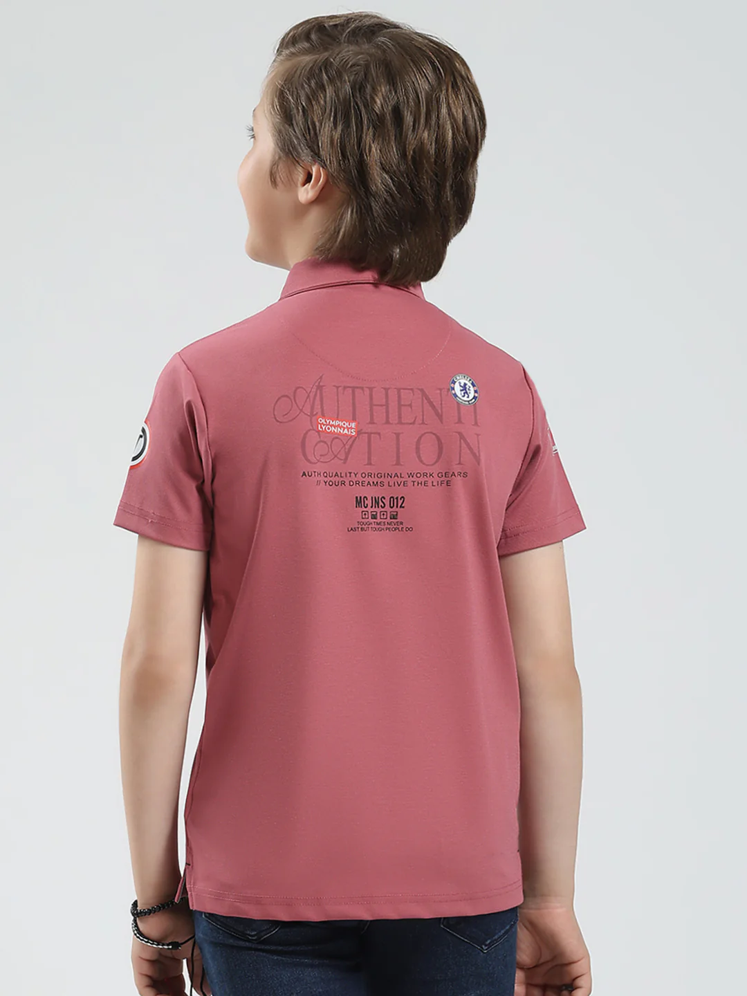 Boys Pink Printed Collar Half Sleeve T-Shirt - Image 5