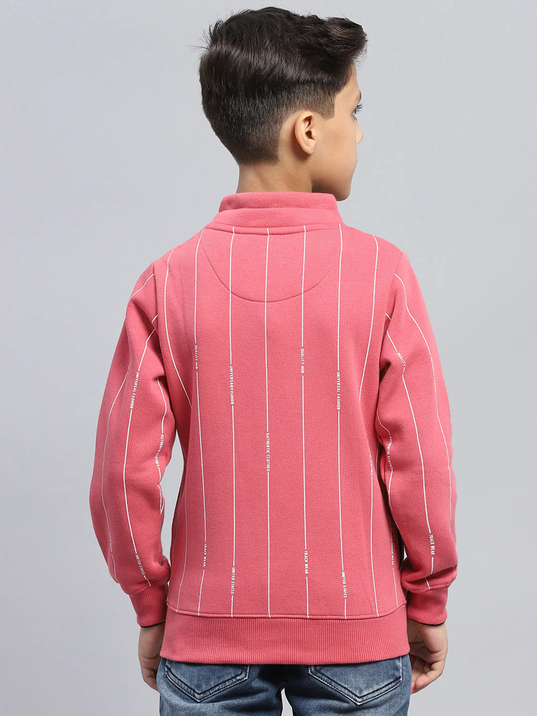 Boys Pink Printed High Neck Full Sleeve Sweatshirt - Image 5