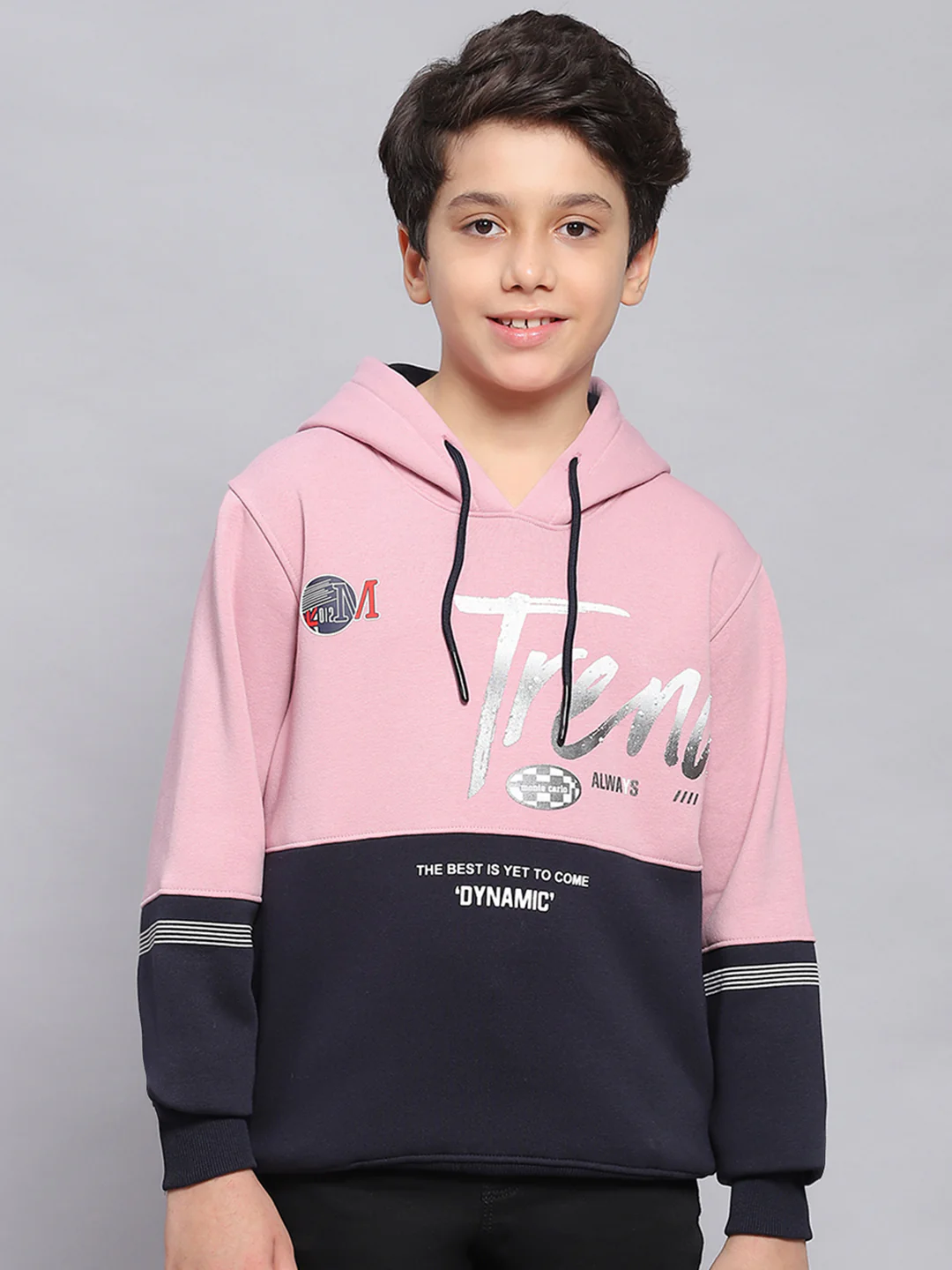 Boys Pink Printed Hooded Full Sleeve Sweatshirt - Image 2