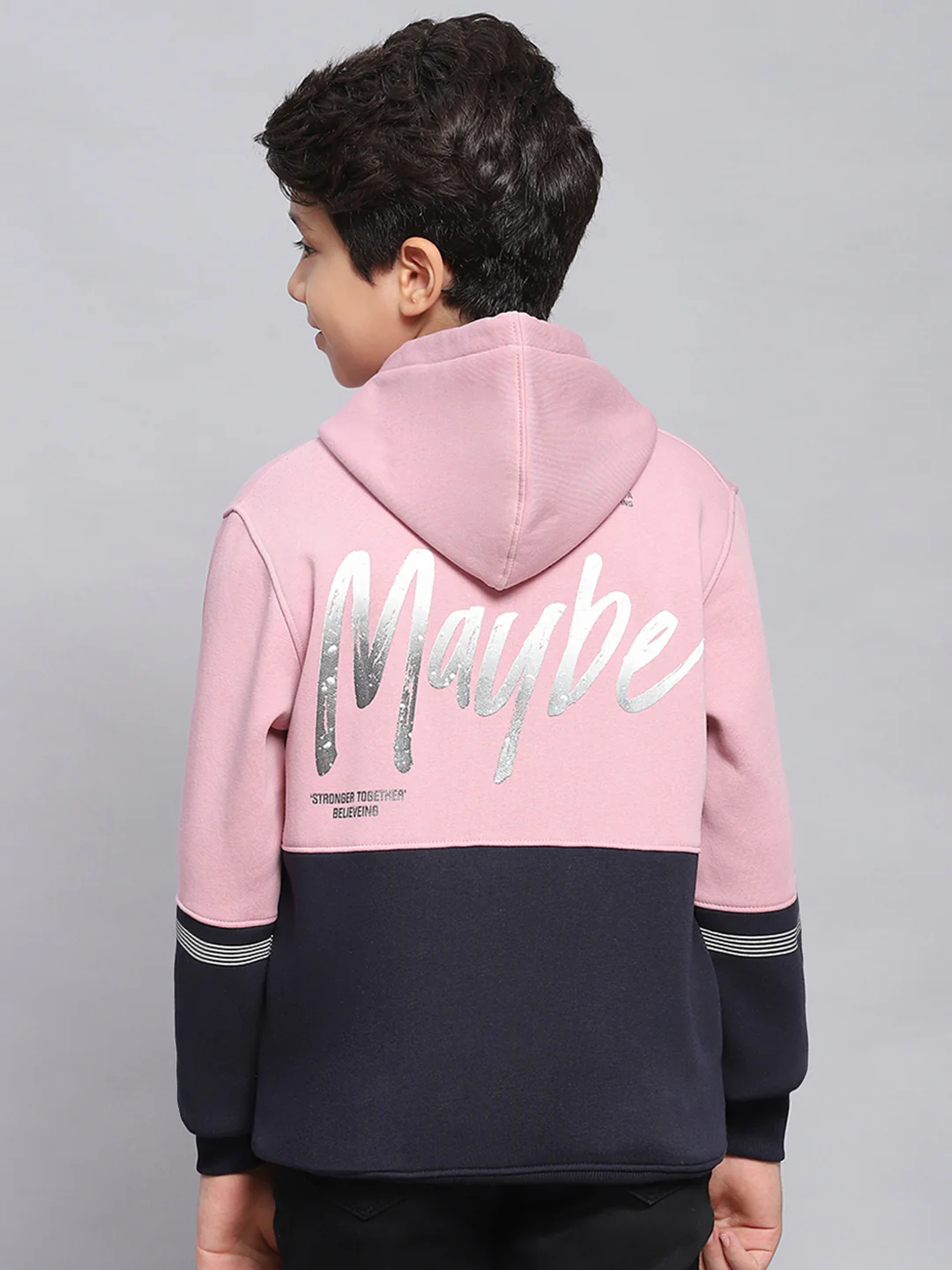 Boys Pink Printed Hooded Full Sleeve Sweatshirt - Image 5