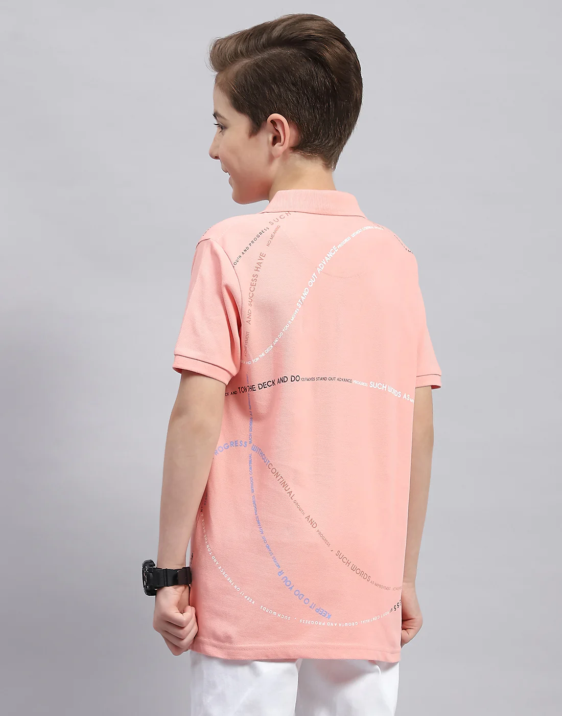 Boys Pink Printed Polo Collar Half Sleeve T-Shirt - Image 5