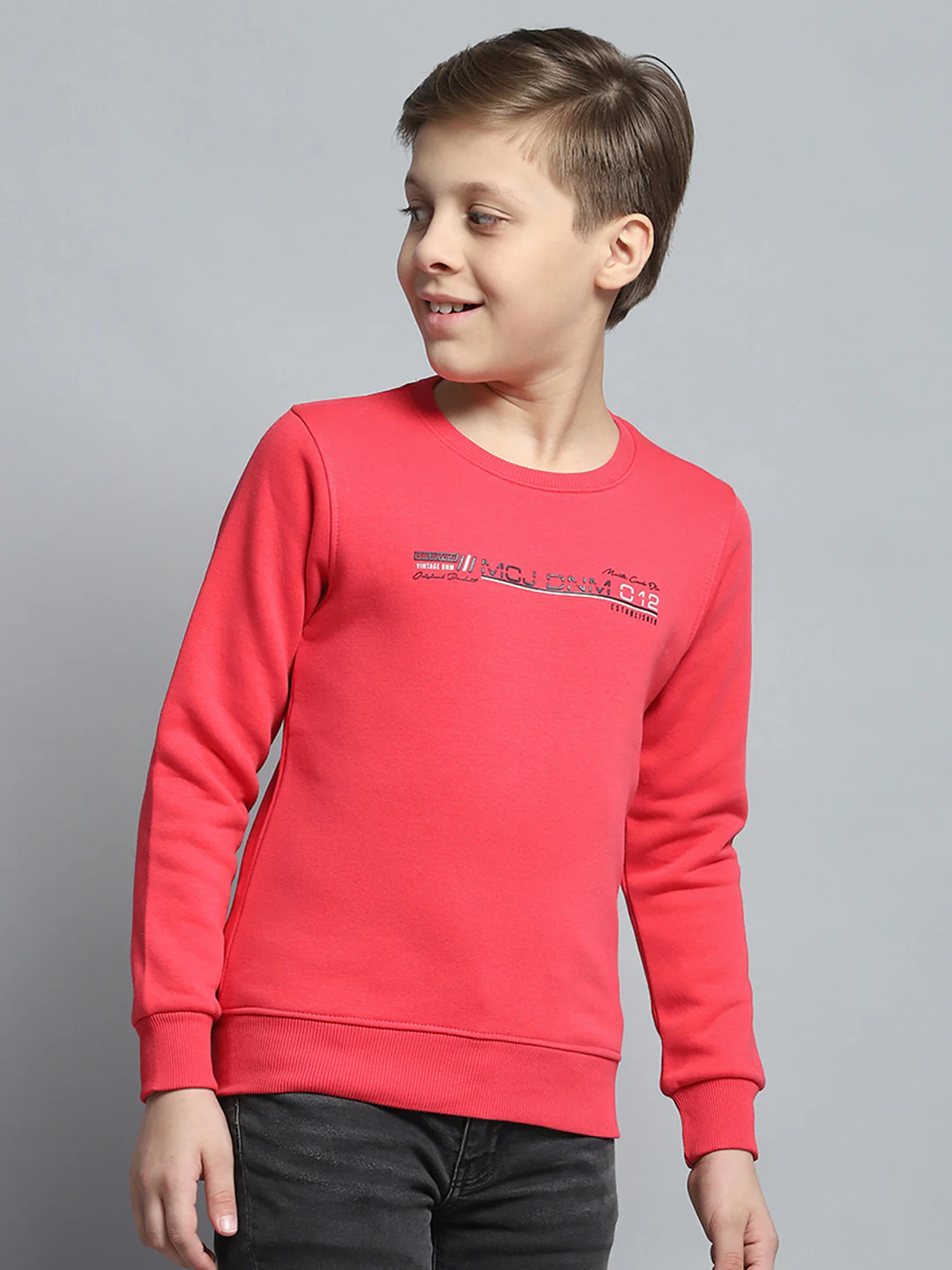 Boys Pink Printed Round Neck Full Sleeve Pullover - Image 4